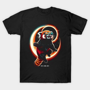 Radiant Red Panda Eclipse: Unique Tee with Cute Bamboo Munchers T-Shirt